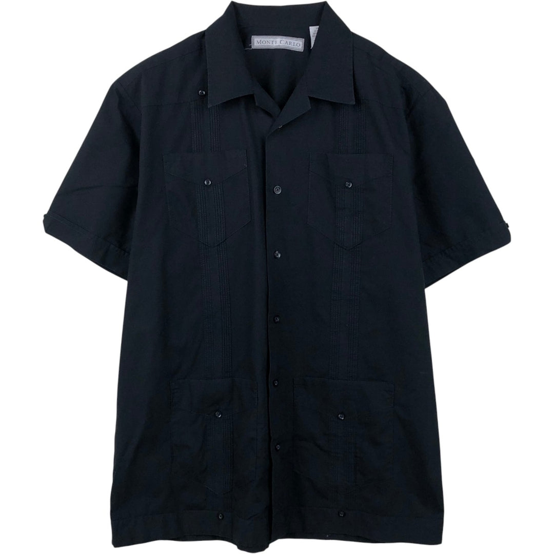 MONTE CARLO Short Sleeve Open Collar Mexican Shirt Cuban Shirt Box Shirt Men's M Size cotton black type Vintage Second Hand