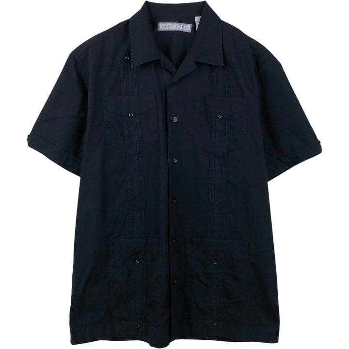 MONTE CARLO Short Sleeve Open Collar Mexican Shirt Cuban Shirt Box Shirt Men's M Size cotton black type Vintage Second Hand