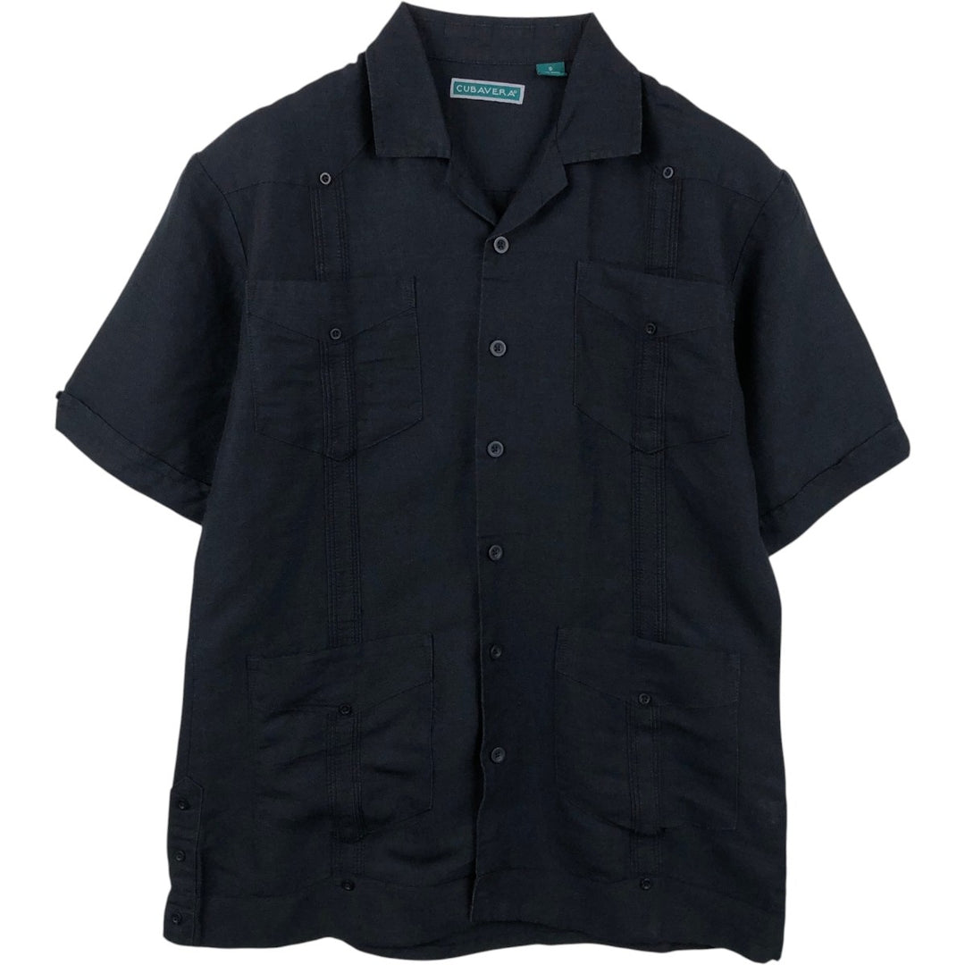 CUVABERA Short-Sleeve Open-Collar Mexican Shirt, Cuban Shirt, Box Shirt, Men's Size S Lamy black type Vintage Second Hand