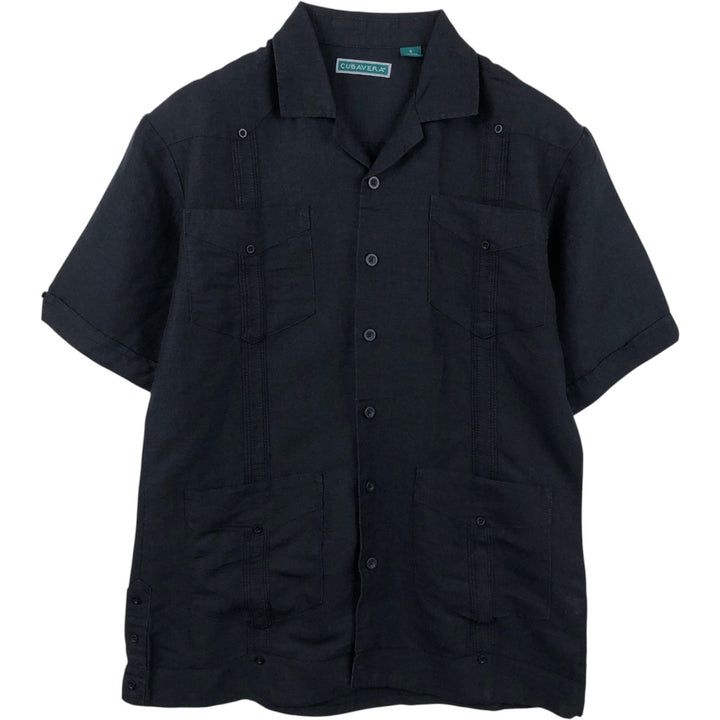 CUVABERA Short-Sleeve Open-Collar Mexican Shirt, Cuban Shirt, Box Shirt, Men's Size S Lamy black type Vintage Second Hand
