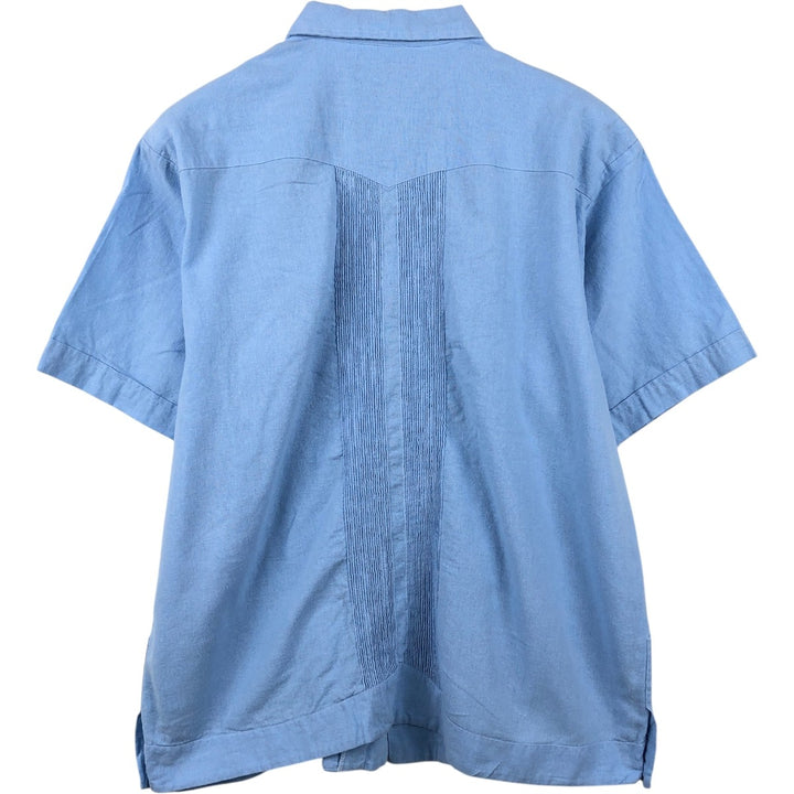 GUAYABERAS D'chable Short-Sleeve Open-Collar Mexican Shirt, Cuban Shirt, Boxy Shirt, Men's Size L Rayon Blue type light blue Vintage Second Hand