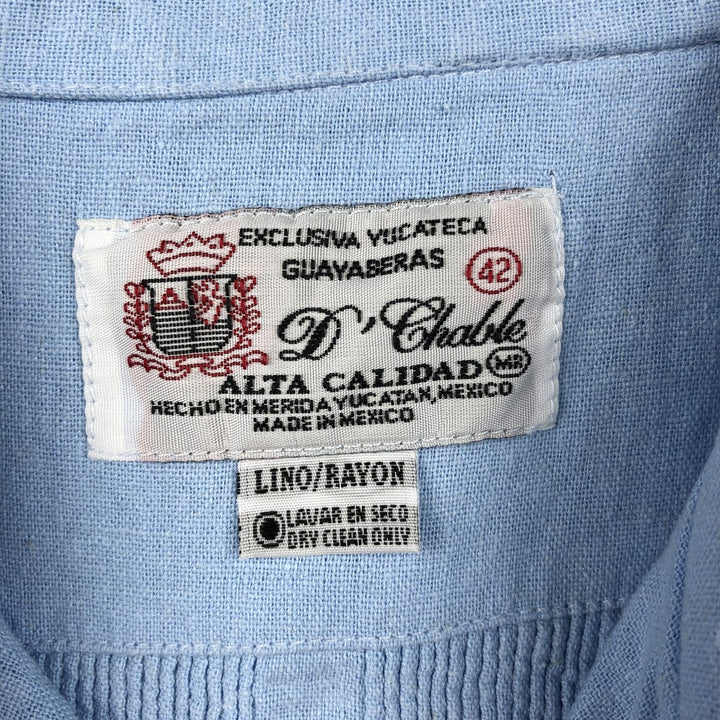 GUAYABERAS D'chable Short-Sleeve Open-Collar Mexican Shirt, Cuban Shirt, Boxy Shirt, Men's Size L Rayon Blue type light blue Vintage Second Hand