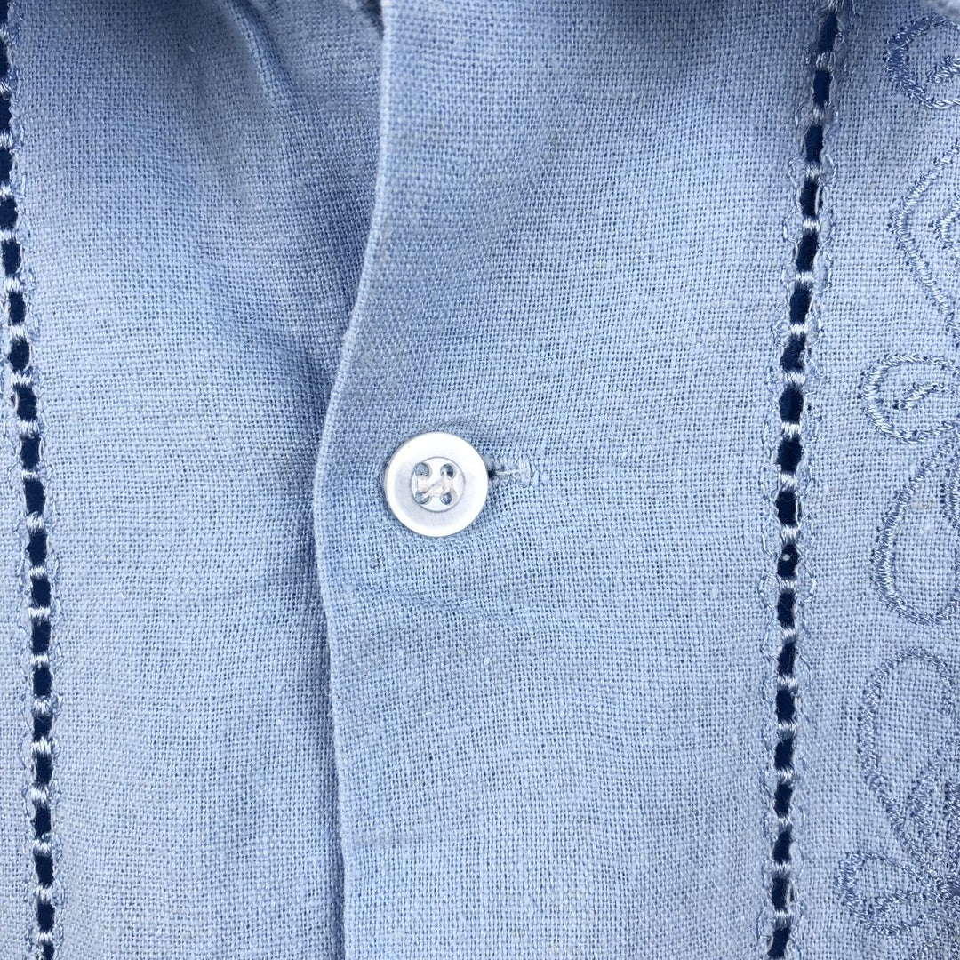 GUAYABERAS D'chable Short-Sleeve Open-Collar Mexican Shirt, Cuban Shirt, Boxy Shirt, Men's Size L Rayon Blue type light blue Vintage Second Hand