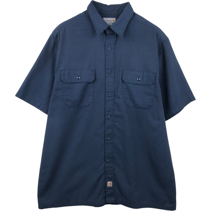 Carhartt Short Sleeve Work Shirt, Boxy Shirt, Men's XL polyester navy blue type Vintage Second Hand