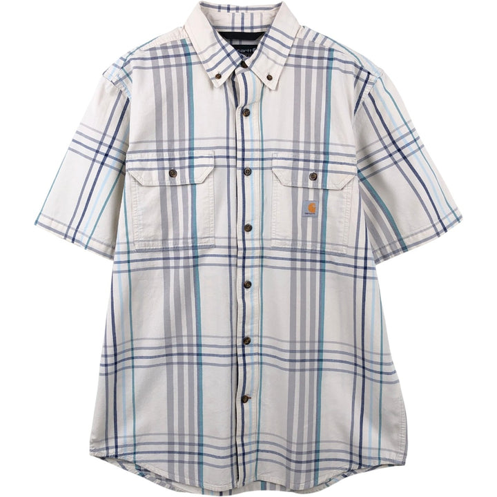 Carhartt Loose Fit Check Pattern Short-Sleeve Work Shirt, Men's Size M (approx.) cotton pale white type Vintage Second Hand