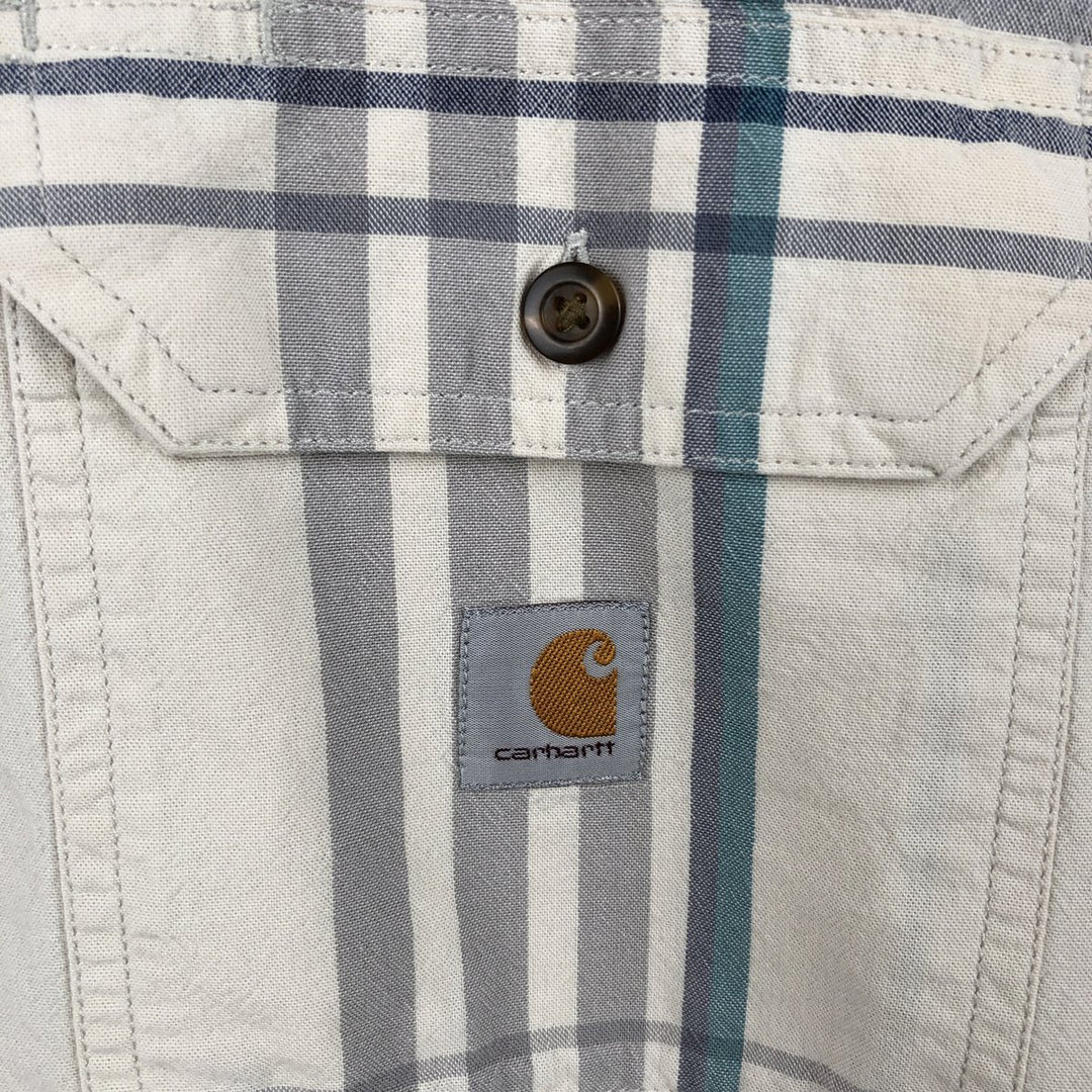 Carhartt Loose Fit Check Pattern Short-Sleeve Work Shirt, Men's Size M (approx.) cotton pale white type Vintage Second Hand
