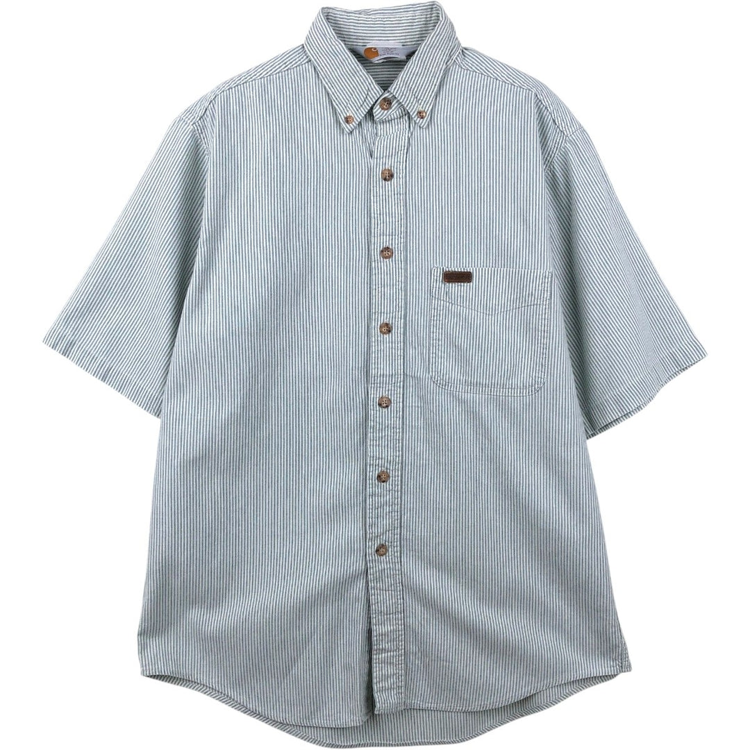 Carhartt Stripe Pattern Short Sleeve Work Shirt, Men's M unclear white type Vintage Second Hand