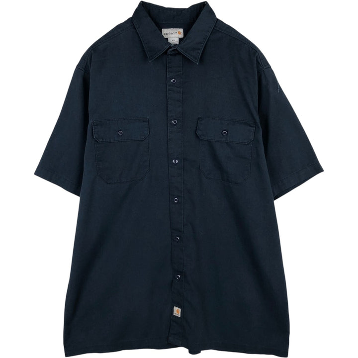 Carhartt Short Sleeve Work Shirt, Boxy Shirt, Men's XL polyester navy blue type Vintage Second Hand