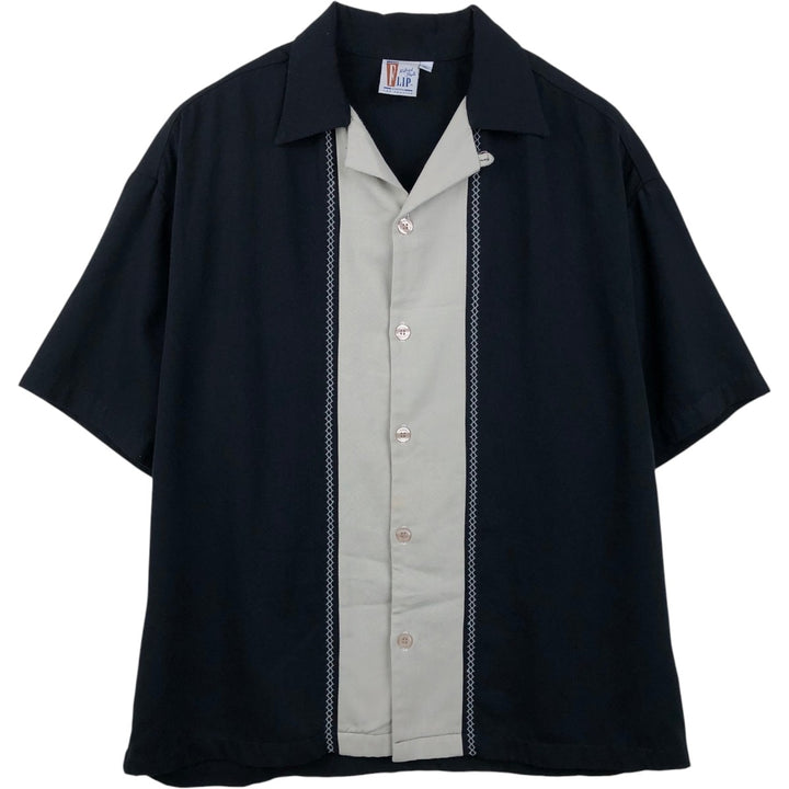 FLIP Short-Sleeve Open-Collar Rayon Shirt, Men's Size XL (Equivalent), Boxy Shirt Polyurethane black type Vintage Second Hand
