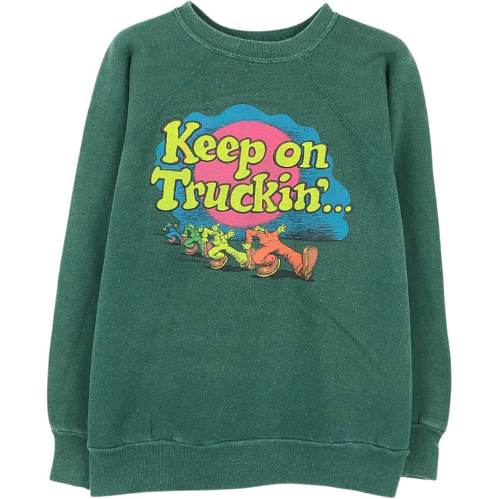 Keep on Truckin' Printed Sweatshirt (Men's Size M) unclear green type Vintage Second Hand