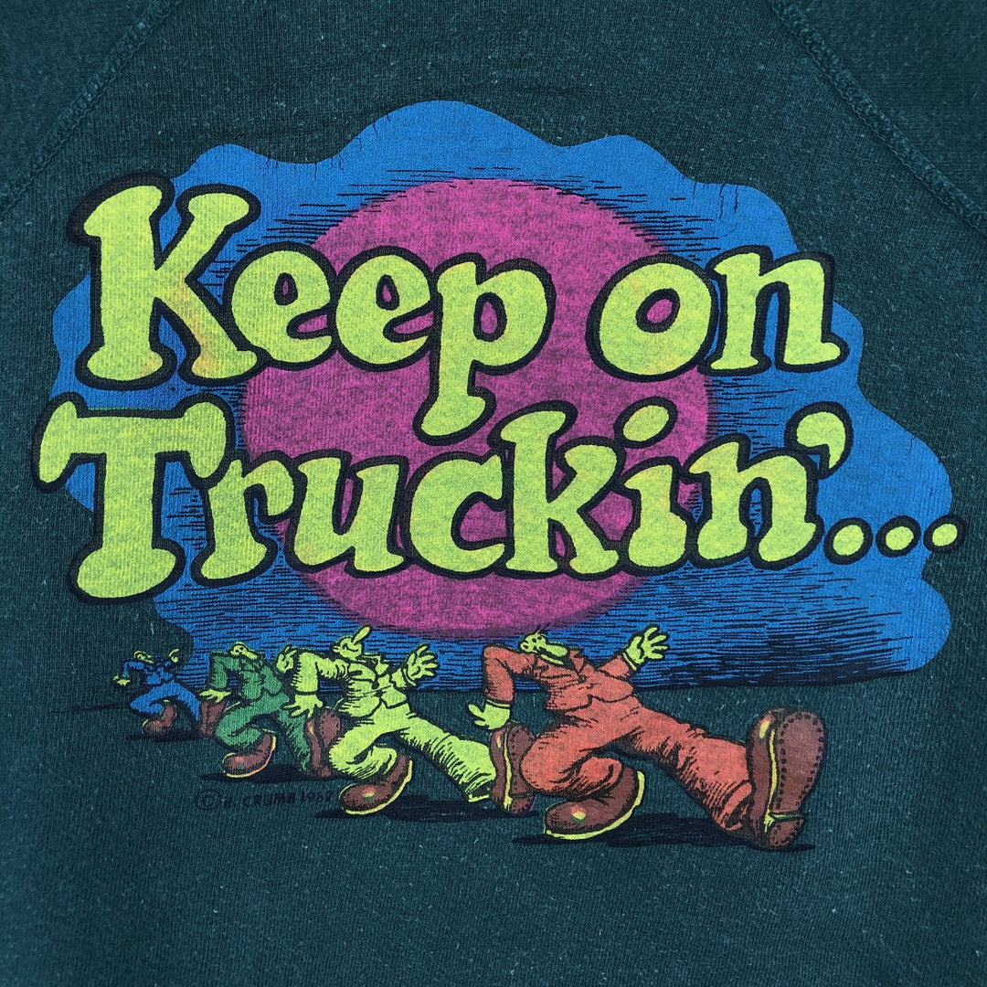 Keep on Truckin' Printed Sweatshirt (Men's Size M) unclear green type Vintage Second Hand