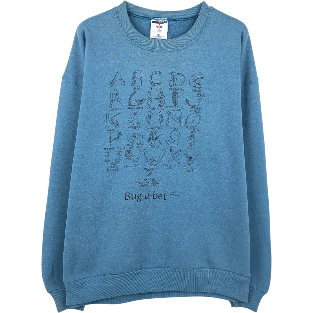 90'S Jerzees Printed Sweatshirt, Made in USA, Men's XL, Vintage cotton blue type Vintage Second Hand
