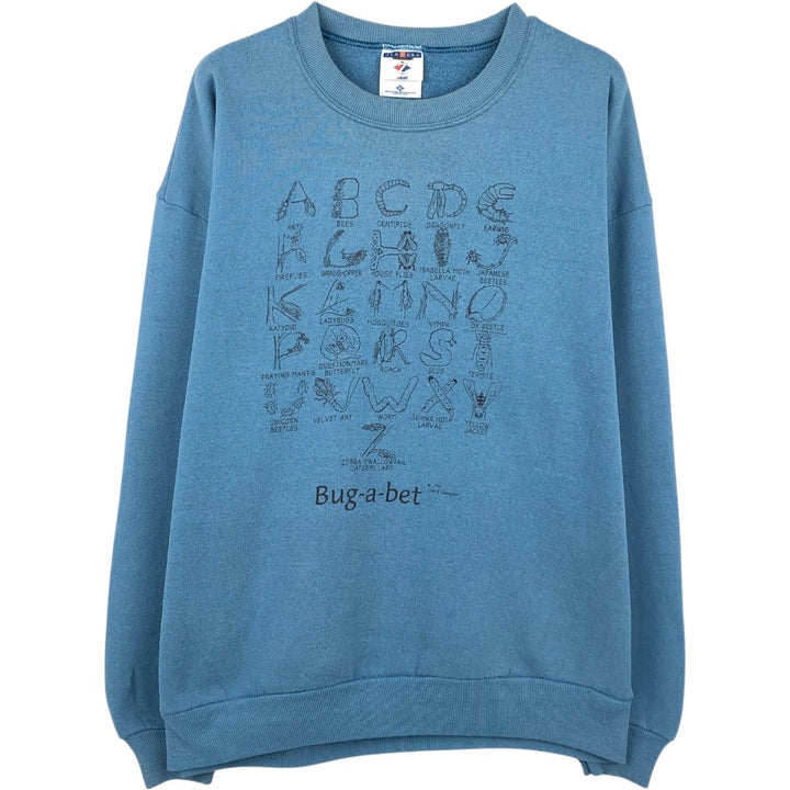 90'S Jerzees Printed Sweatshirt, Made in USA, Men's XL, Vintage cotton blue type Vintage Second Hand