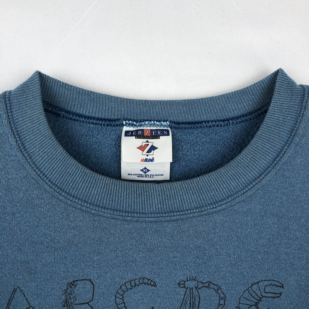 90'S Jerzees Printed Sweatshirt, Made in USA, Men's XL, Vintage cotton blue type Vintage Second Hand