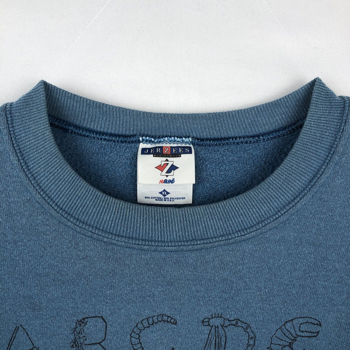 90'S Jerzees Printed Sweatshirt, Made in USA, Men's XL, Vintage cotton blue type Vintage Second Hand