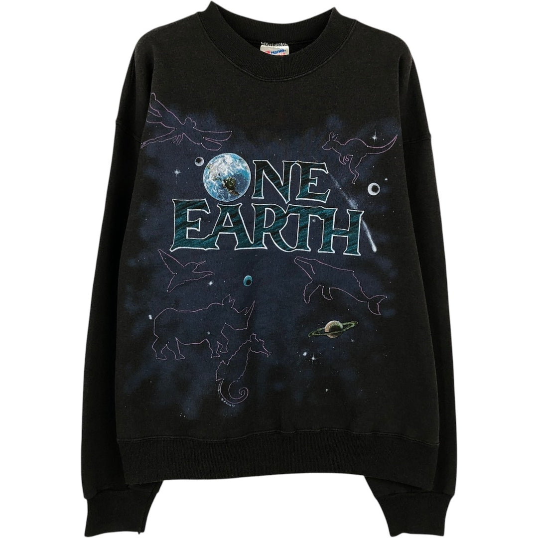 Hanes Printed Sweatshirt, Men's Size L cotton black type Vintage Second Hand