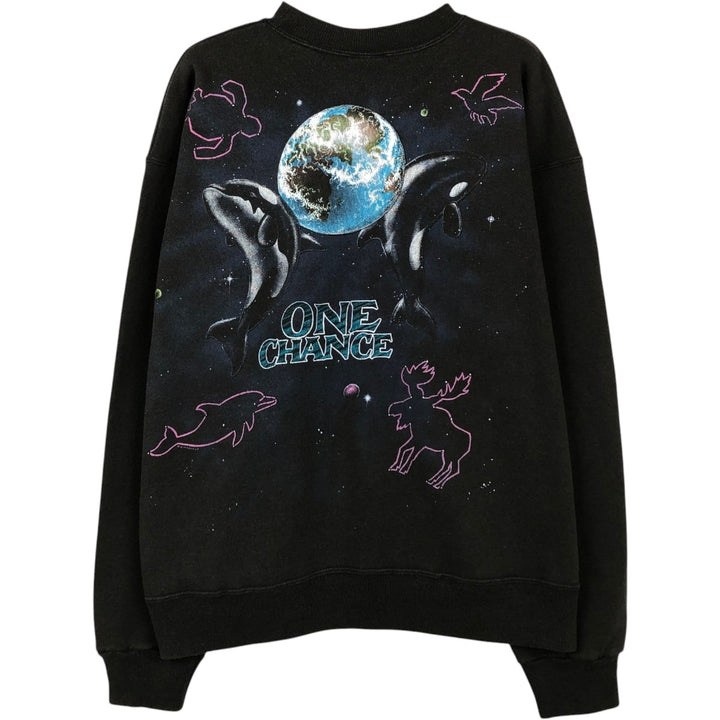 Hanes Printed Sweatshirt, Men's Size L cotton black type Vintage Second Hand
