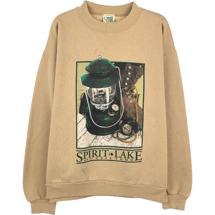 90'S Spirit Lake Outfitters Printed Sweatshirt, Made in USA, Men's Size M (Equivalent), Vintage cotton Beige type Vintage Second Hand