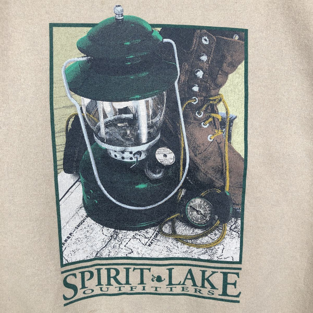 90'S Spirit Lake Outfitters Printed Sweatshirt, Made in USA, Men's Size M (Equivalent), Vintage cotton Beige type Vintage Second Hand