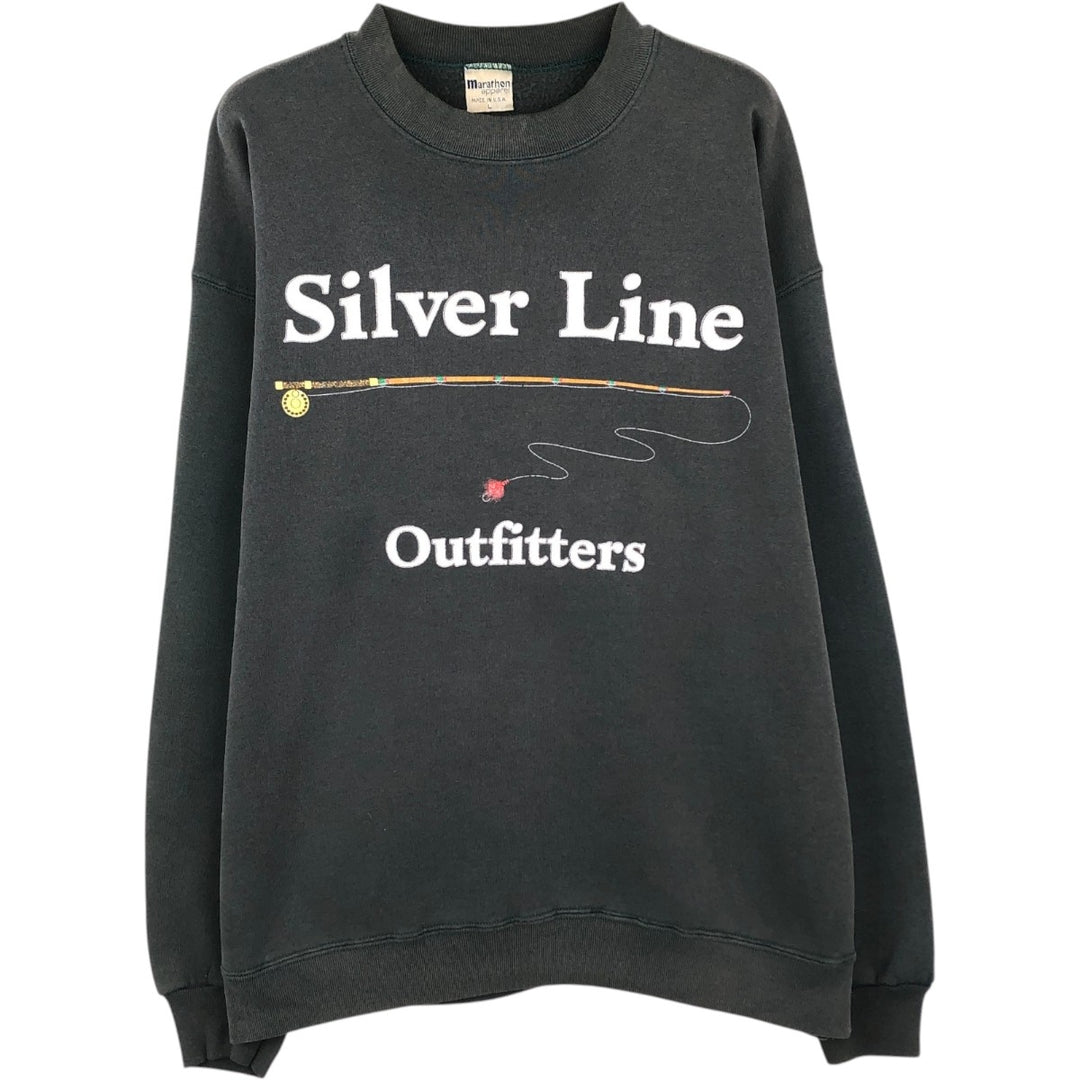 90'S Marathon Apparel Silver Line Outfitters Printed Sweatshirt, Made in USA, Men's Size L (approx.), Vintage polyester Green type dark green Vintage Second Hand