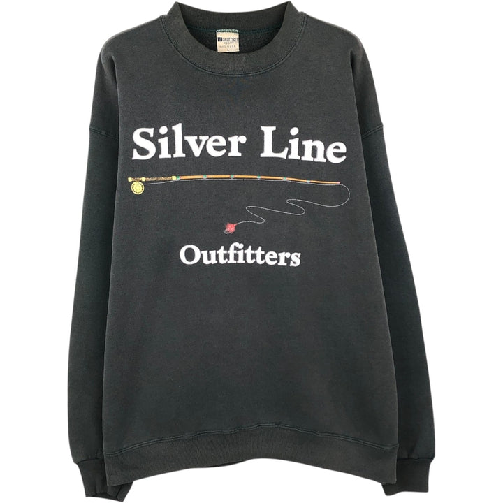 90'S Marathon Apparel Silver Line Outfitters Printed Sweatshirt, Made in USA, Men's Size L (approx.), Vintage polyester Green type dark green Vintage Second Hand