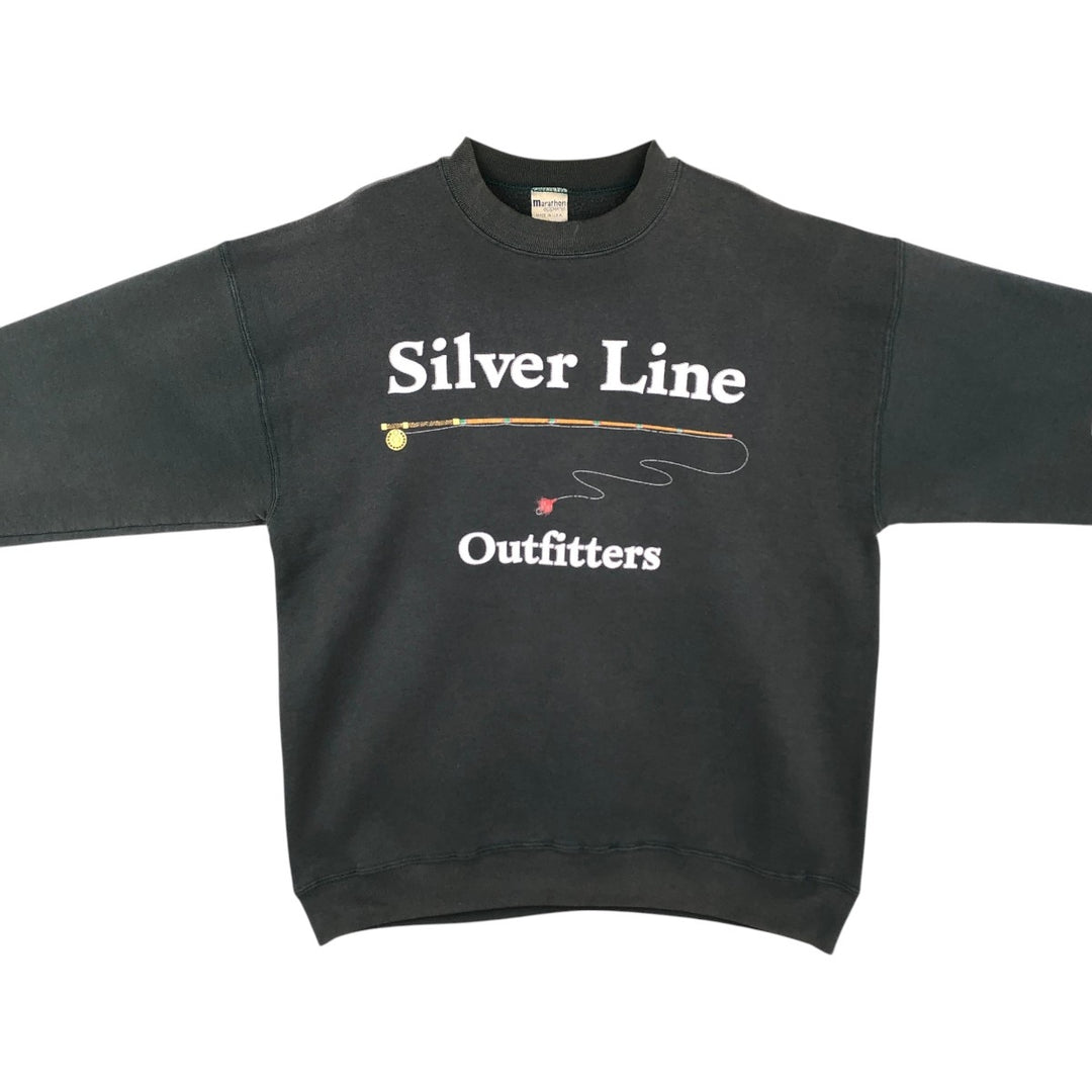 90'S Marathon Apparel Silver Line Outfitters Printed Sweatshirt, Made in USA, Men's Size L (approx.), Vintage polyester Green type dark green Vintage Second Hand
