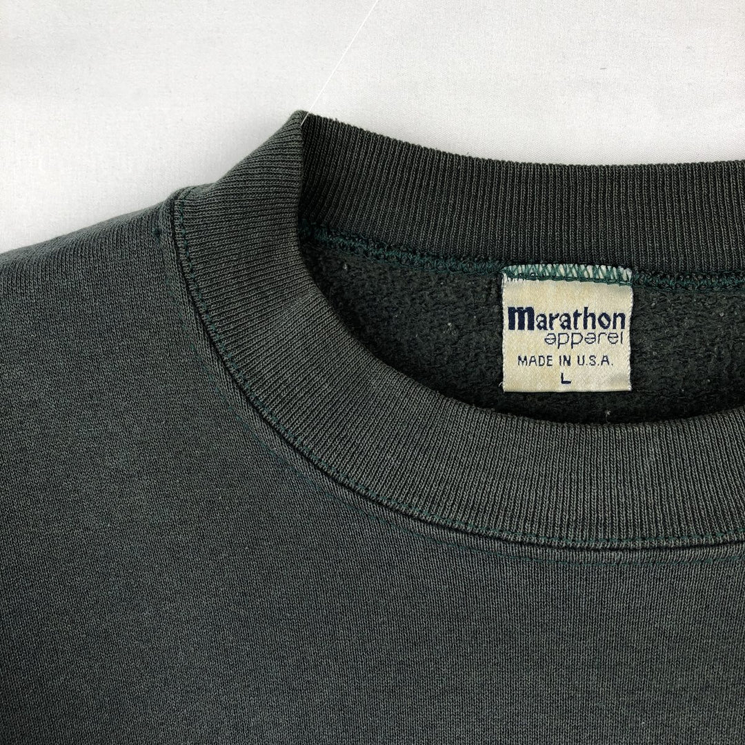 90'S Marathon Apparel Silver Line Outfitters Printed Sweatshirt, Made in USA, Men's Size L (approx.), Vintage polyester Green type dark green Vintage Second Hand