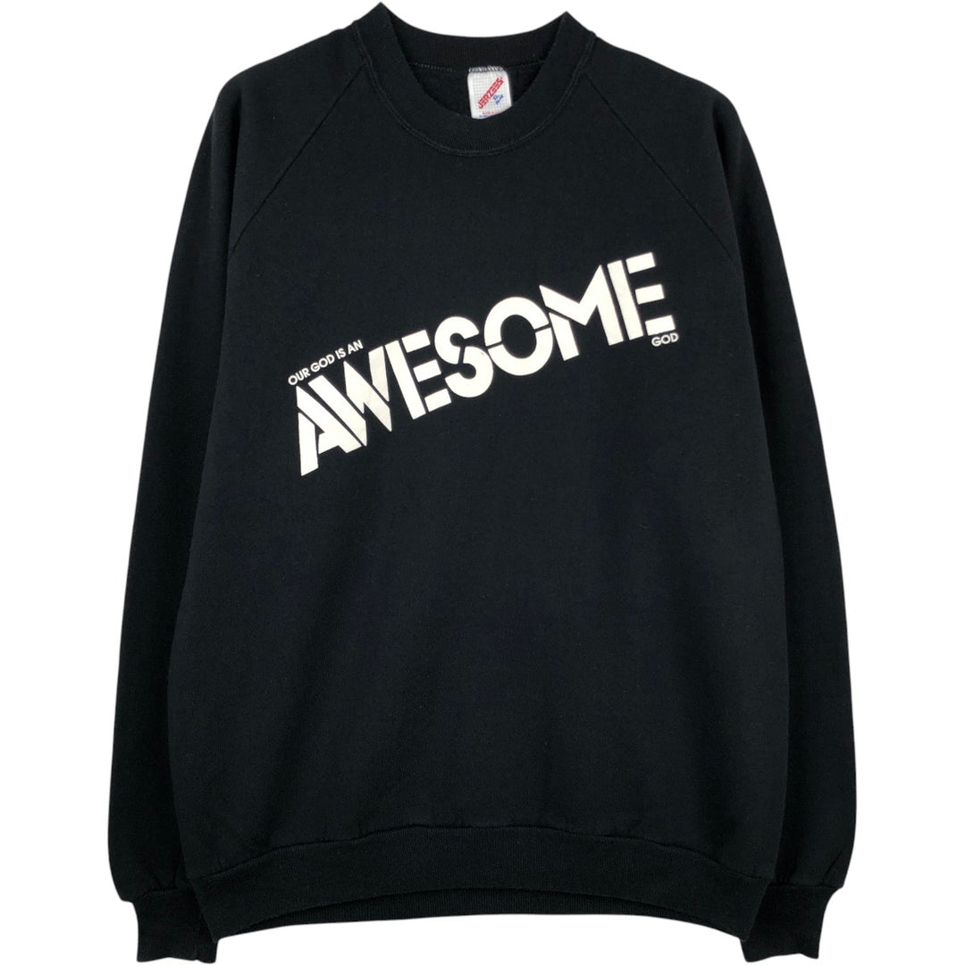 Vintage 80s-90'S Jerzees printed sweatshirt, sweatshirt, made in USA, men's XL size cotton black type Vintage Second Hand