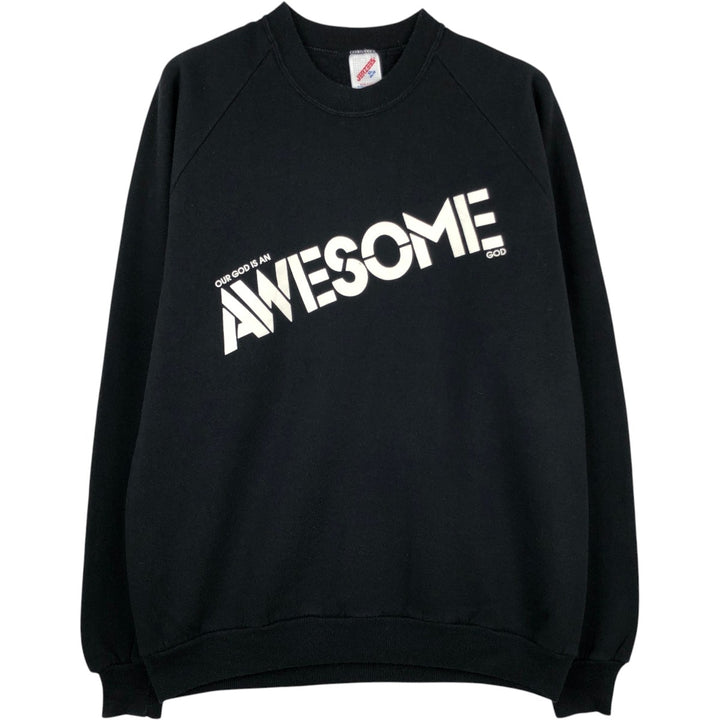 Vintage 80s-90'S Jerzees printed sweatshirt, sweatshirt, made in USA, men's XL size cotton black type Vintage Second Hand