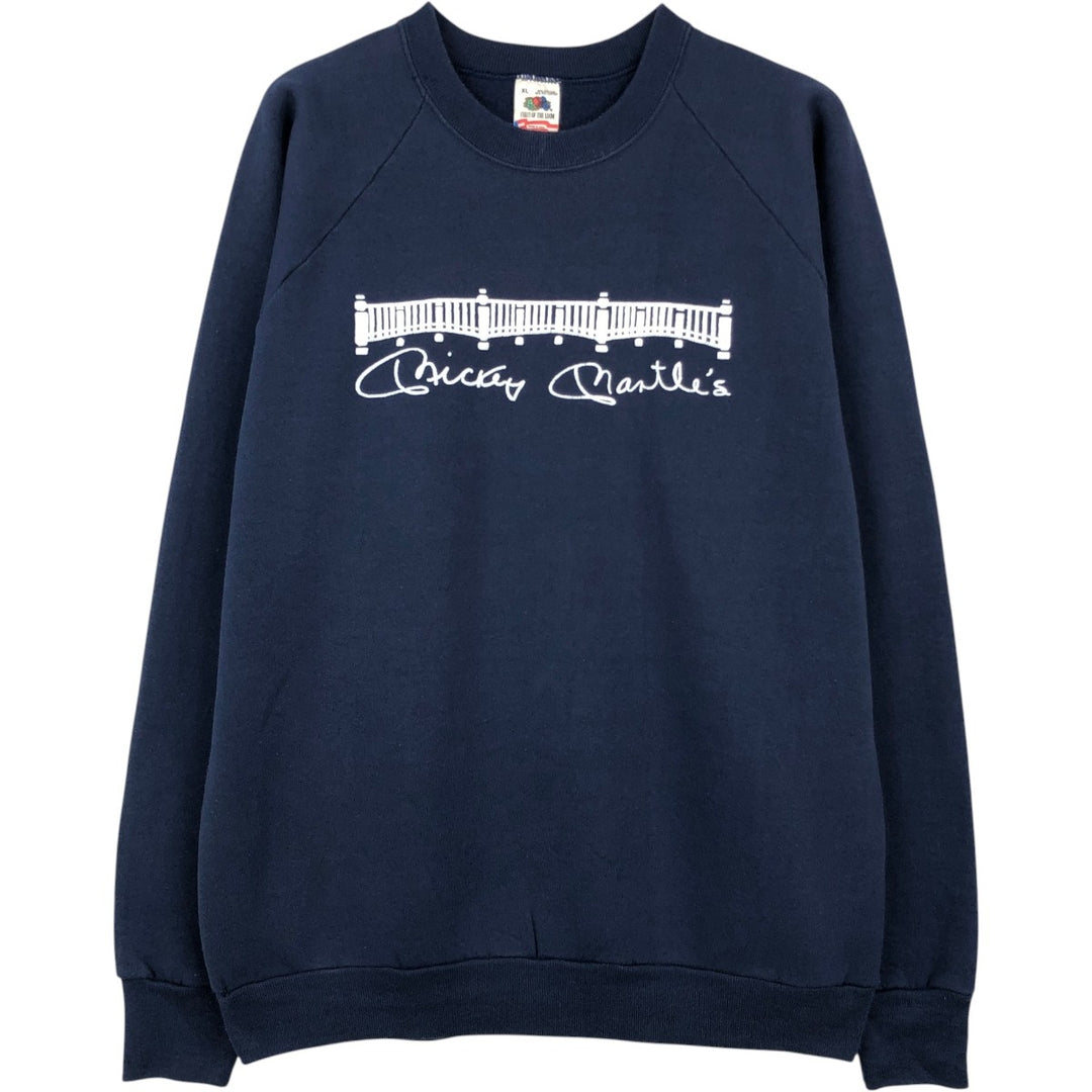 90'S Fruit of the Loom printed sweatshirt, made in the USA, men's size XL equivalent. cotton navy blue type Vintage Second Hand