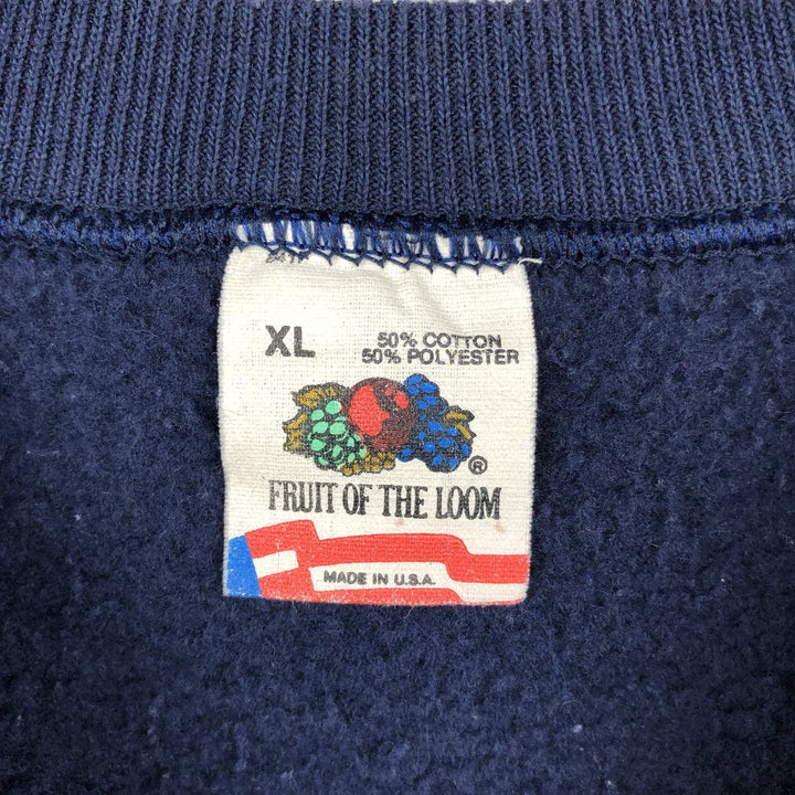 90'S Fruit of the Loom printed sweatshirt, made in the USA, men's size XL equivalent. cotton navy blue type Vintage Second Hand