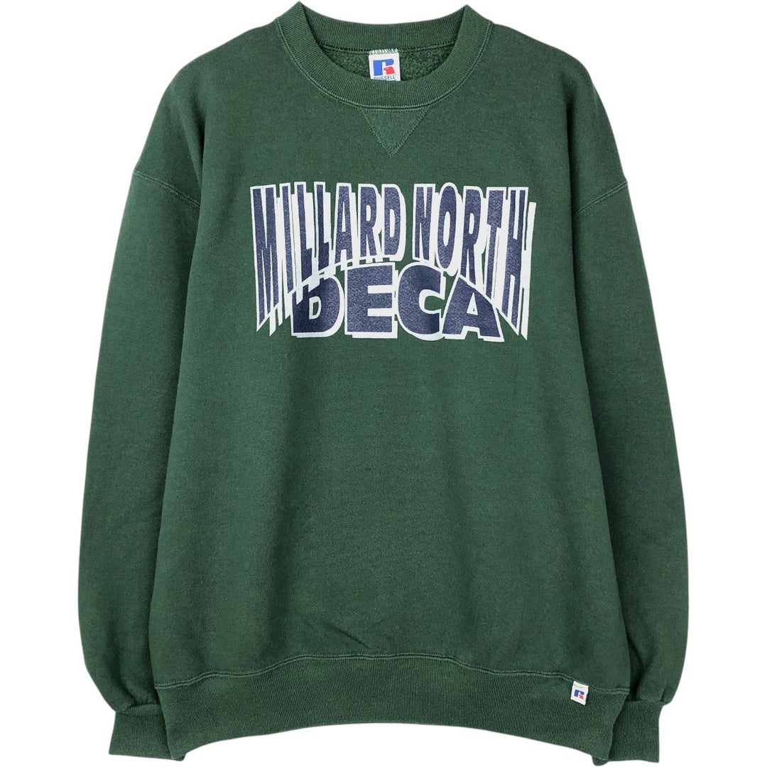 90'S Russell printed sweatshirt, sweatshirt, made in USA, men's XL size, vintage cotton Green type dark green Vintage Second Hand