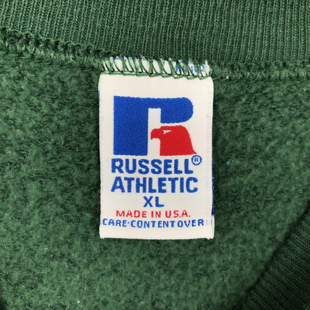 90'S Russell printed sweatshirt, sweatshirt, made in USA, men's XL size, vintage cotton Green type dark green Vintage Second Hand