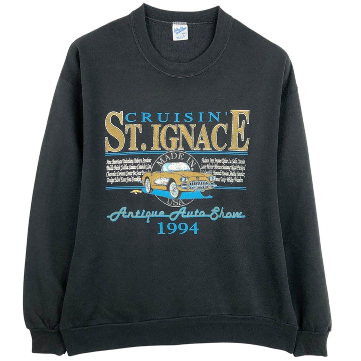 90'S Velva Sheen Printed Sweatshirt, Made in USA, Men's Size L (Equivalent), Vintage cotton black type Vintage Second Hand