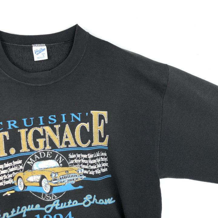 90'S Velva Sheen Printed Sweatshirt, Made in USA, Men's Size L (Equivalent), Vintage cotton black type Vintage Second Hand