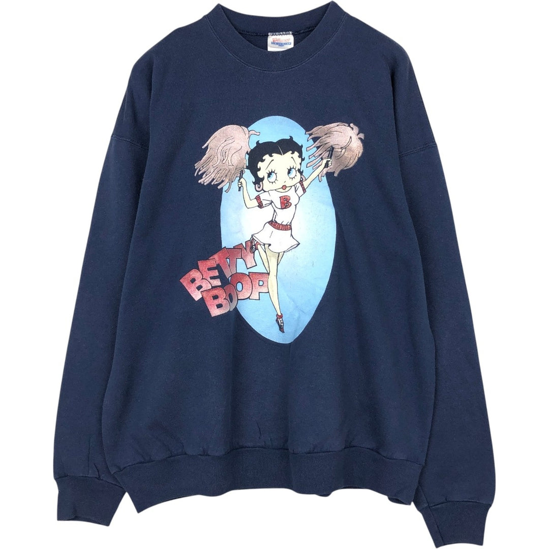 2000'S Hanes Betty Boop character sweatshirt, men's size XL (approx.) cotton navy blue type Vintage Second Hand