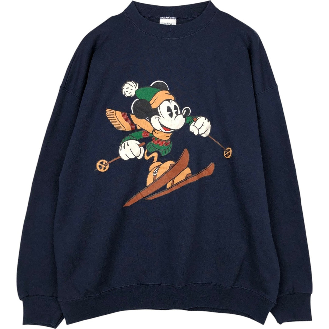 90'S Disney Mickey Mouse character sweatshirt, sweatshirt, made in USA, men's XL size, vintage cotton navy blue type Vintage Second Hand