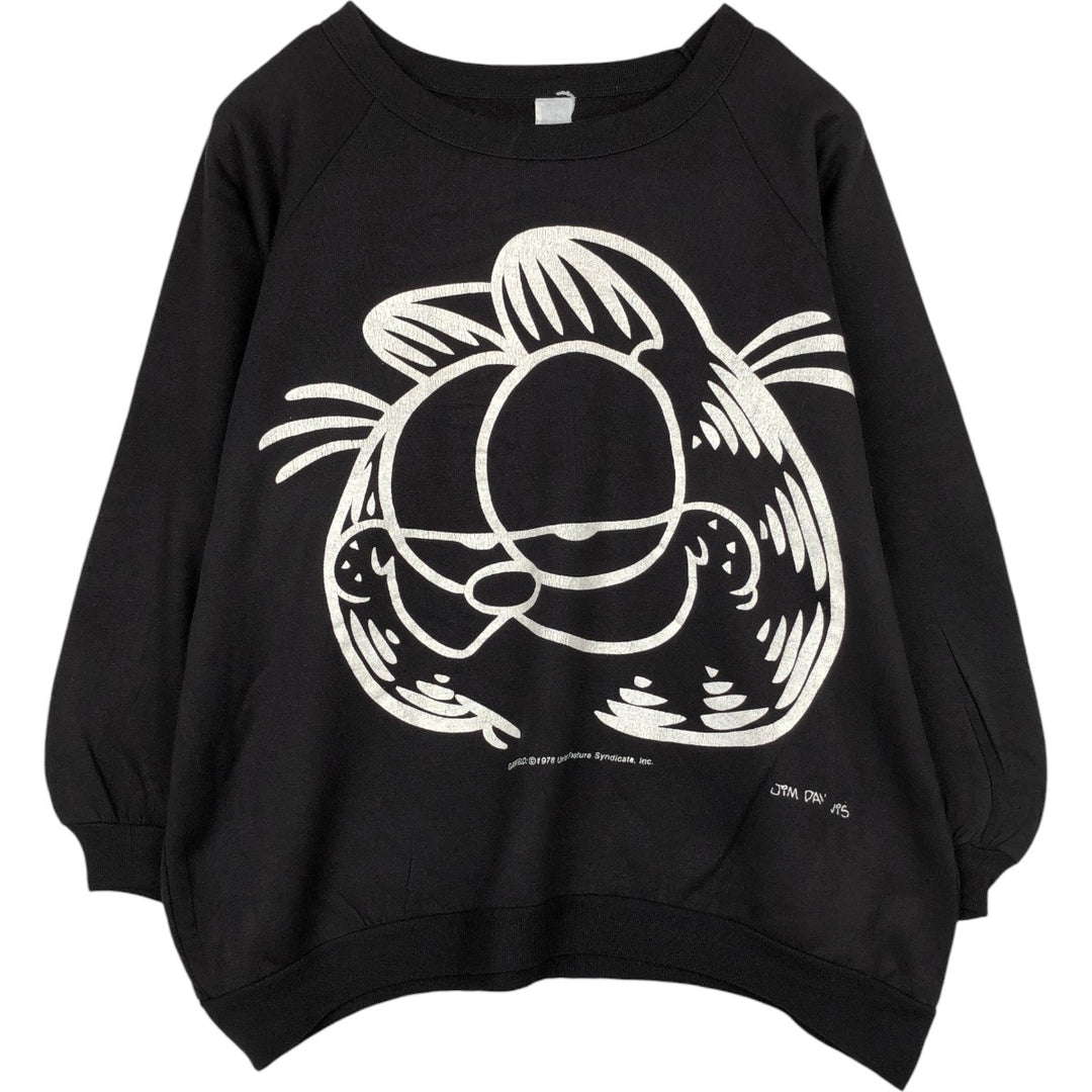 70'S Garfield Large Print Character Sweatshirt, Made in USA, Men's Size L (Equivalent), Vintage unclear black type Vintage Second Hand