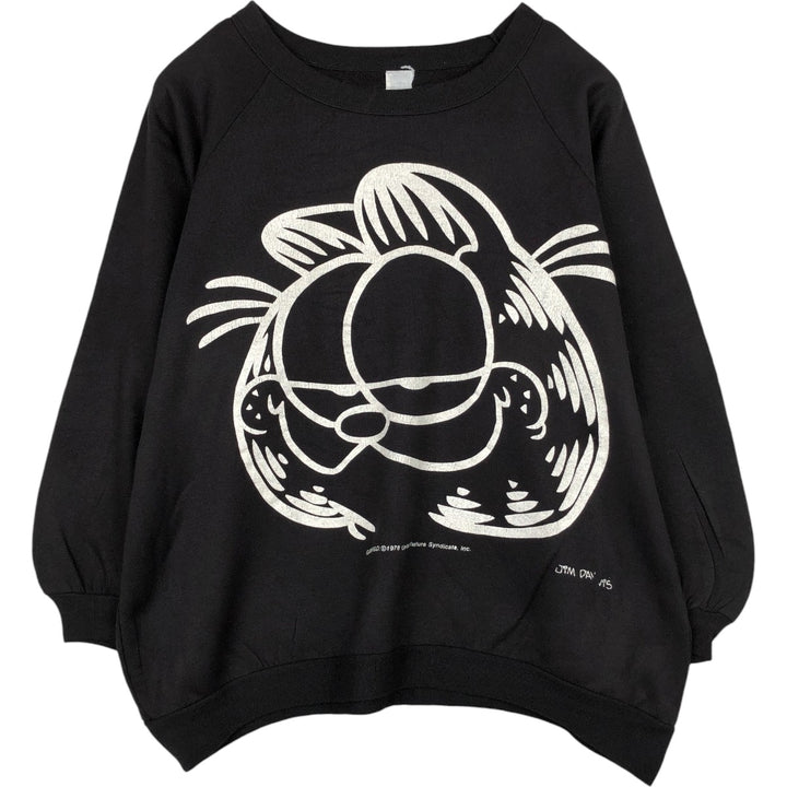 70'S Garfield Large Print Character Sweatshirt, Made in USA, Men's Size L (Equivalent), Vintage unclear black type Vintage Second Hand