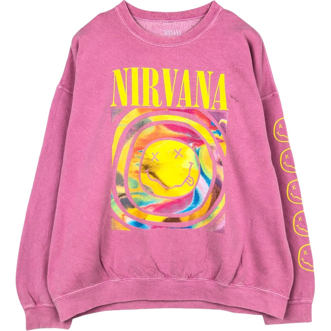 NIRVANA band sweatshirt, men's size M cotton pink type Vintage Second Hand