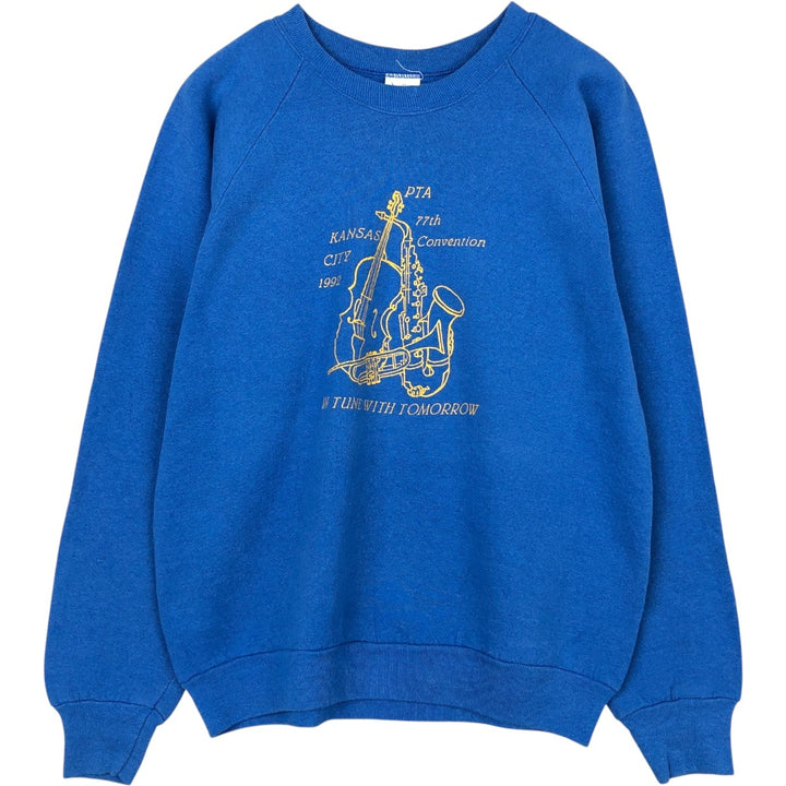 90'S Fruit of the Loom printed sweatshirt, made in the USA, men's size L, vintage cotton blue type Vintage Second Hand