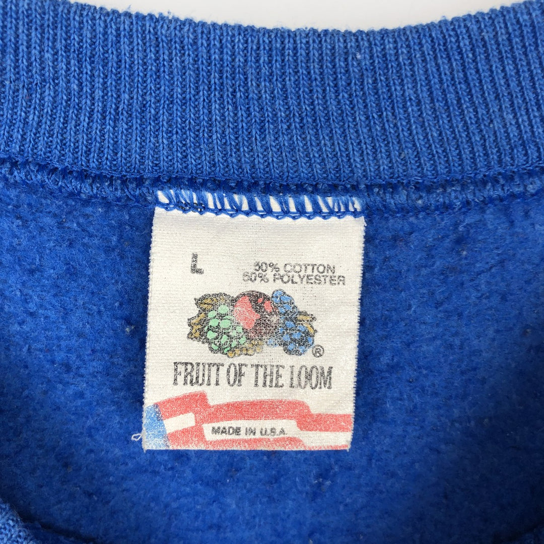 90'S Fruit of the Loom printed sweatshirt, made in the USA, men's size L, vintage cotton blue type Vintage Second Hand