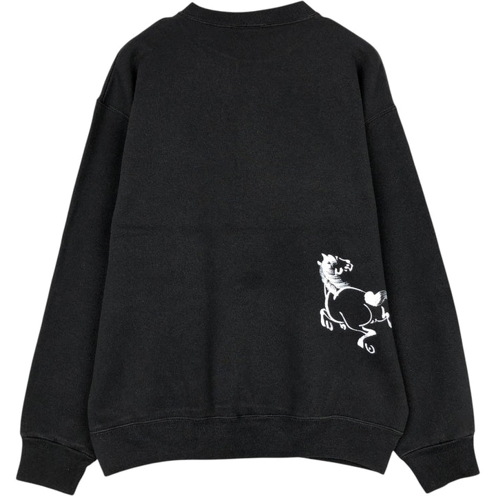 90'S TULTEX Japanese Pattern Horse Print Sweatshirt, Made in USA, Men's Size L (Equivalent), Vintage cotton black type Vintage Second Hand