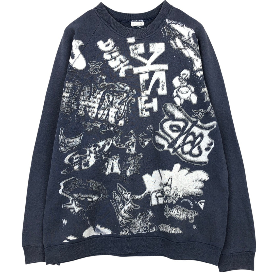 Large print sweatshirt, men's size XL equivalent, vintage style. cotton navy blue type Vintage Second Hand