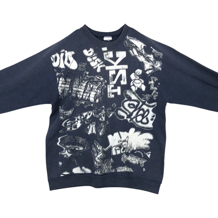 Large print sweatshirt, men's size XL equivalent, vintage style. cotton navy blue type Vintage Second Hand