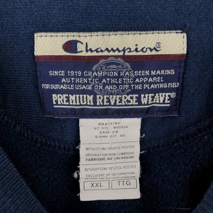 2000'S Champion Premium Reverse Weave College Sweatshirt (Men's XXL equivalent) cotton navy blue type Vintage Second Hand