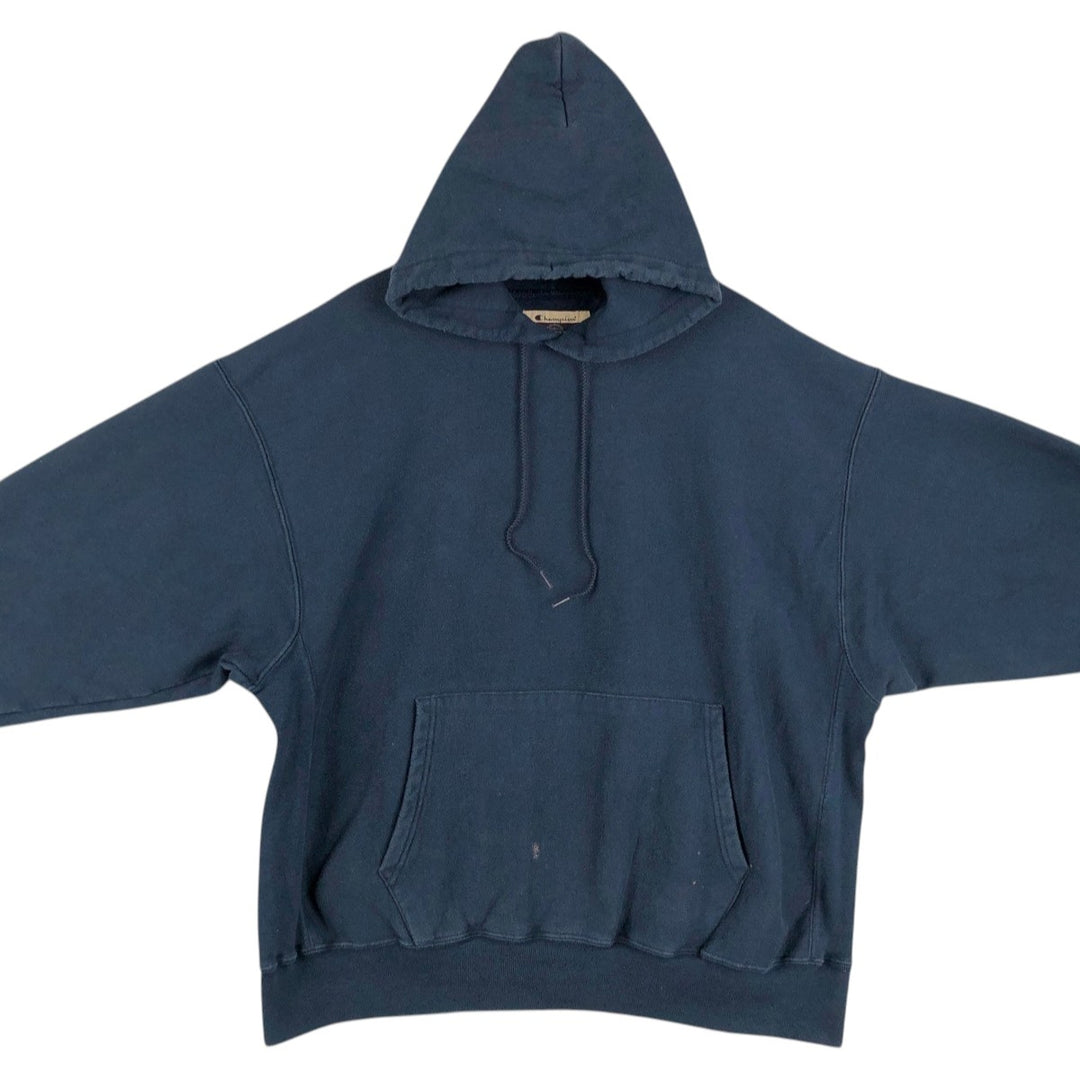 2000'S Champion Premium Reverse Weave Plain Blank Sweatshirt Hoodie (Men's XXL equivalent) unclear navy blue type Vintage Second Hand