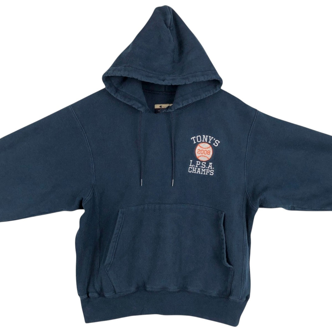 2000'S Champion PREMIUM REVERSE WEAVE Premium Reverse Weave Sweatshirt Pullover Hoodie, Men's Size M cotton navy blue type Vintage Second Hand