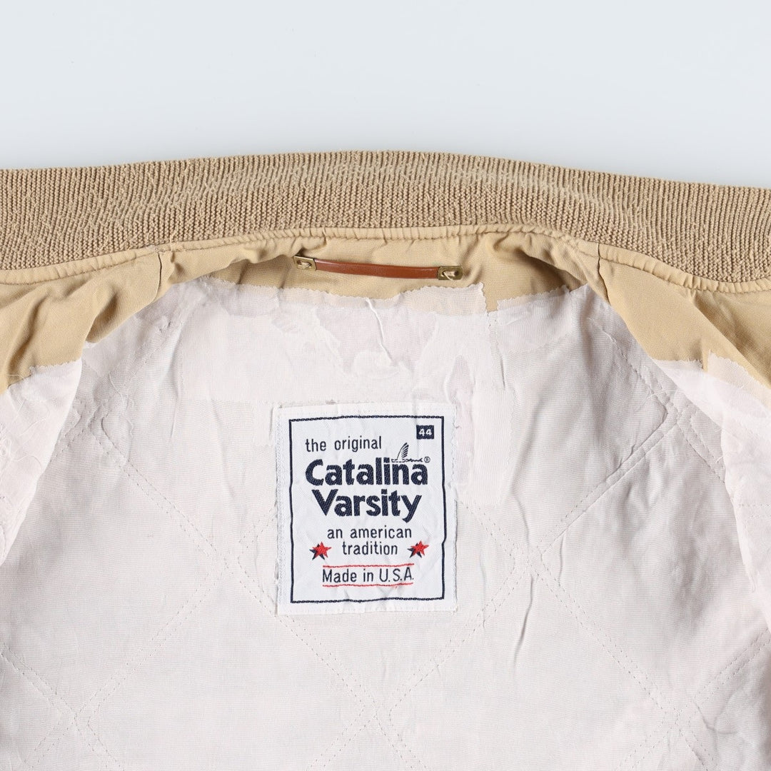 1980'S Catalina Varsity Padded Derby Jacket, Cup Shoulder Jacket, Made in USA, Men's Size L (Equivalent), Vintage unclear Beige type Vintage Second Hand