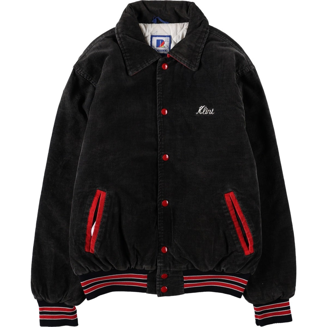 80s-90'S RENNOC Collared, Padded Corduroy Button-Up Varsity Jacket, Made in USA, Men's Size M (Equivalent) Vintage cotton black type Vintage Second Hand